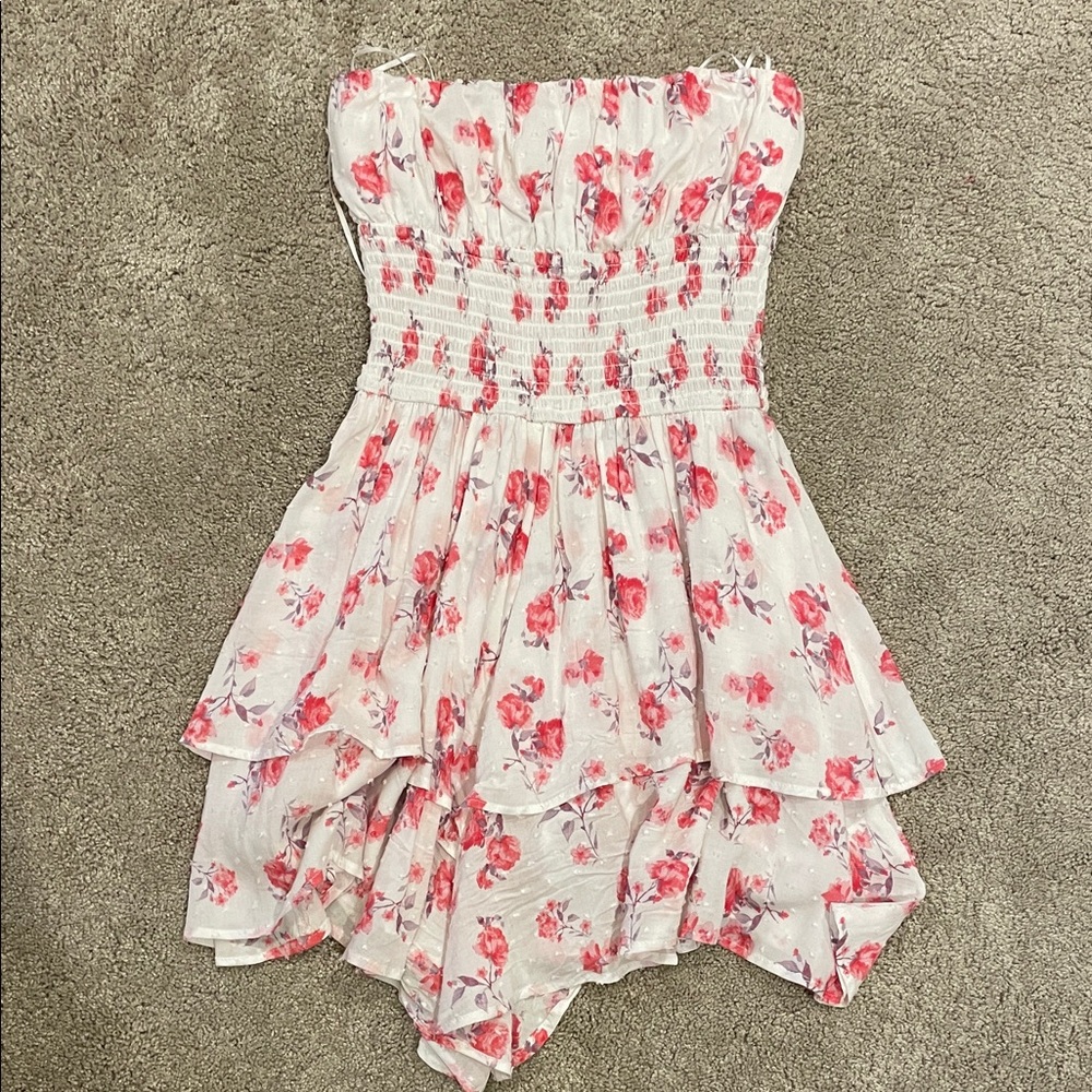 Floral Pink Strapless Beach Dress